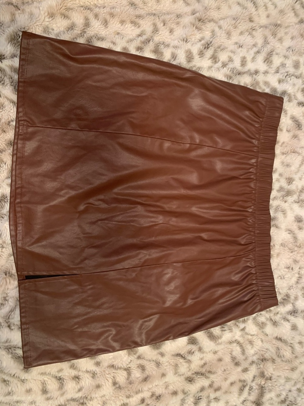 Women's Brown Faux Leather Mini Skirt with Front Slit